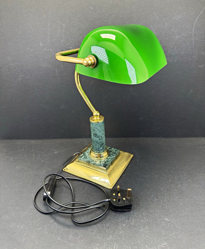 Green glass banker lamp - glass,
